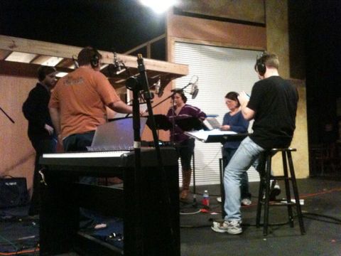 Angel City Four and musical director, Richard Baker, recording vocals.