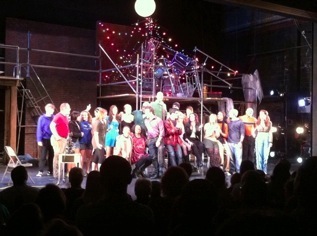 BRLT Rent cast on stage singing No Day But Today during the Bows.