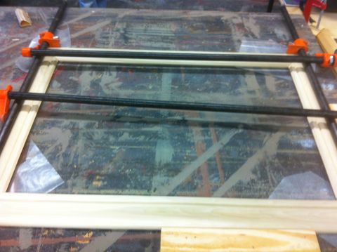 Art fram being consturcted, clamped together.