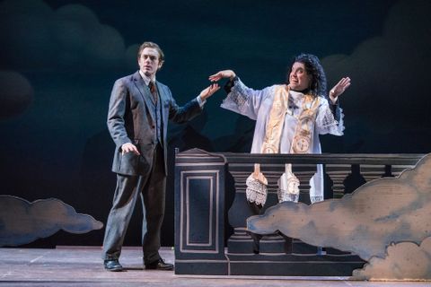 Monty singing to the Bishop in the bell tower.