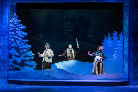 Monty, Asquith Jr., and Miss Barley ice skating on thin ice.